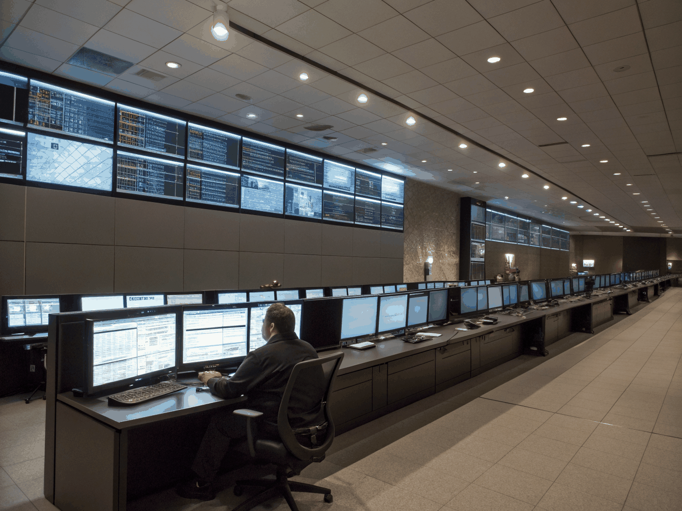 Security Operations Center monitoring screens